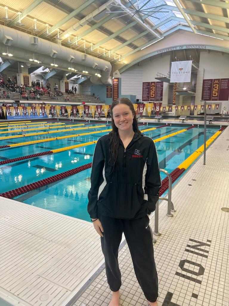 Senior Hailey Deming at the Rochester Aquatics Center.